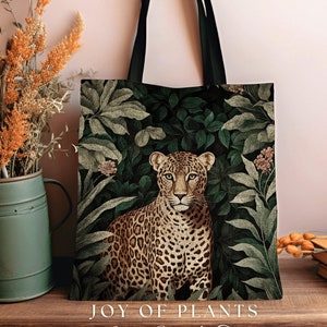 Botanical Leopard Tote Bag | William Morris Inspired Tote Bag Cottagecore Satchel Maximalist Tapestry Tote Woven Botanical Fairy Grunge Bag