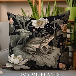 Woodland Cottagecore Frog Pillow Woven | Botanical William Morris Inspired Pillow Botanical Decor Pillow Home Decor Throw Pillow Frog Decor
