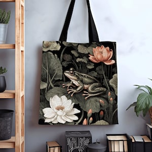 Frog Bag Boho Satchel Woven Tote | Botanical William Morris Inspired Bag Forestcore Style Maximalist Decor Fairycore Tote