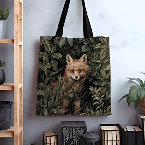 Mystic Fox Cottagecore Tote | Boho Cottagecore Accessory William Morris Inspired Handbag Fox Satchel Forestcore Fairy Aesthetic Botanical
