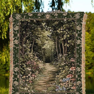 Natural Plants Ethereal Folklore Throw Blanket | Woodland Fairy Inspired Nature Lover Bedroom Cozy Earthy Woven Tapestry Mystical Floral |
