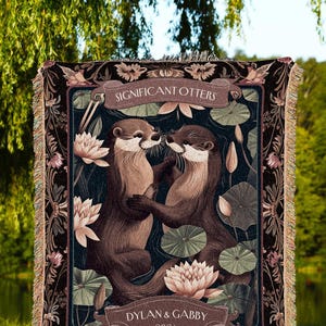 Woodland Otter Lovers Woven Throw Blanket | Whimsical Anniversary 'Otterly in Love' Custom Established Date Gift Significant Otters Cute |