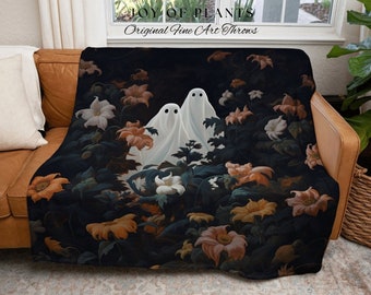 Gothic Ghost Blanket Floral | Woven Tapestry Blanket Macabre Wall Art Ghost Decor Spooky Tapestry Halloween Gift Dark Floral Ghost Painting