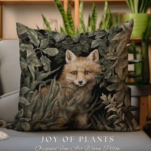 Botanical Fox Pillow Woven | William Morris Inspired Pillow Woodland Decor Pillow Maximalist Home Decor Throw Pillow Botanical Fox Throw |