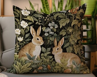 Cottagecore Aesthetic Pillow | Fairy Core Woven Accent Pillow Dark Academia Room Decor Bunny Cushion Forestcore Light Academia Botanical