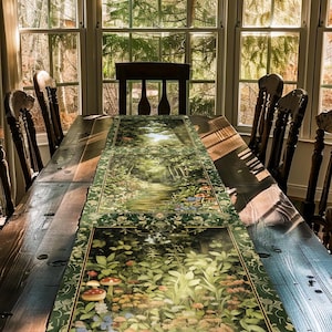 Natural Plants Ethereal Folklore Table Runner | Woodland Fairy Inspired Nature Lover Dining Room Cozy Earthy Aesthetic Mystical Floral Style