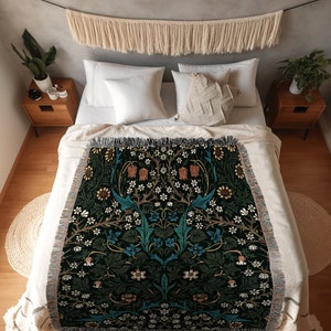 William Morris Wall Tapestry | William Morris Tapestry Forest Green Blanket | William Morris Woven Blanket Colorful Vintage Throw Blanket