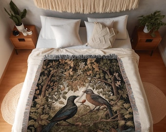 Botanical Throw Blanket | Vintage William Morris inspired Nature Blanket Woodland Botanical Maximalist Crowcore Decor Woven Blanket Morris |