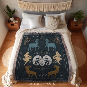 Aries Star Sign Blanket | Woven Fringe Blanket Astrology Decor Tapestry Personalized Aries Zodiac Sign Celestial Tapestry Academia Decor |