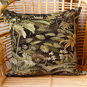 Moody Botanical Jungle Leaves Pillow | Eclectic Green Maximalist Bedroom Decor Whimsigoth Vintage Botanical Nature Living Room Forest Theme