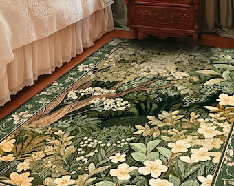 Folklore Fairy Inspired Bedroom Cozy Cottagecore Room Decor Ethereal Nature Aesthetic Sage Green Indie Accent Rug | Soft Aesthetics Area Rug