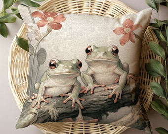 Pastel Frog Throw Pillow Cottagecore | Pastel Botanical William Morris Pillow Botanical Decor Pillow Home Decor Pillow Cottage Core Frog Art