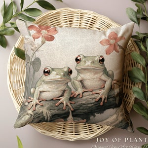 Pastel Frog Throw Pillow Cottagecore | Pastel Botanical William Morris Pillow Botanical Decor Pillow Home Decor Pillow Cottage Core Frog Art