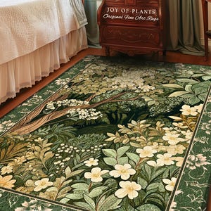 Fairy Inspired Bedroom Cozy Cottagecore Room Decor Ethereal Nature Aesthetic Sage Green Indie Accent Rug | Soft Aesthetics Folklore Area Rug