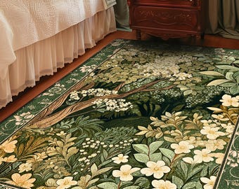 Fairy Inspired Bedroom Cozy Cottagecore Room Decor Ethereal Nature Aesthetic Sage Green Indie Accent Rug | Soft Aesthetics Folklore Area Rug