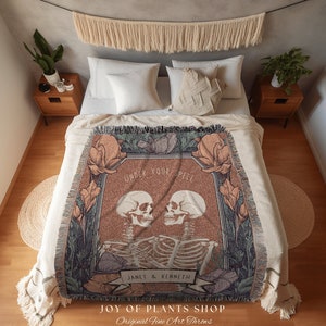Skeleton Couple Blanket Woven Tapestry | Gothic Wedding Custom Blanket Woven | Spooky Wedding Gift Personalized | Boho Halloween Wedding |