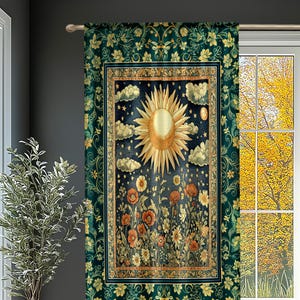 Maximalist Sun Goddess Curtain | Nature Botanical Drapes Floral Light Academia Spiritual Aesthetic Zodiac Theme Celestial Bedroom Decor |