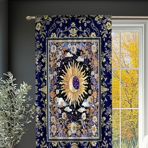 Cosmic Whimsy Fairycore Curtain | Ethereal Sun Drapes for Celestial Bedroom Floral Tarot Theme Sun and Moon Colorful Maximalist Witchy Style