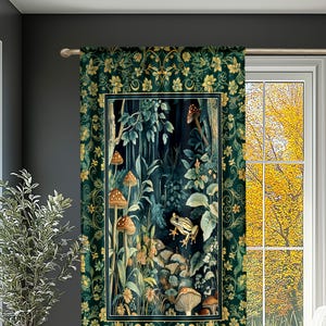 Retro Fungi Forest Curtain | Botanical Wonders Mystic Cute Outdoorsy Eclectic Bathroom Goblincore Fairycore Woodland Theme Tropical Drapes |
