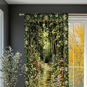 Natural Plants Ethereal Folklore Curtain | Woodland Fairy Inspired Nature Lover Bedroom Cozy Earthy Botanical Accent Mystical Floral Drapes