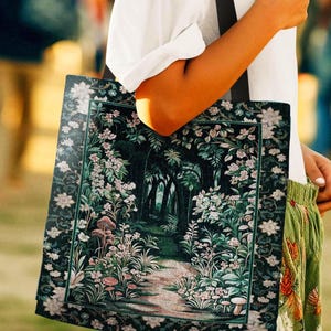 Cottagecore Woodland Nature Tote Bag | Whimsigoth Folklore Ethereal Aesthetic Tapestry Bag Nature Inspired Magic Fairy Inspired Accessory |
