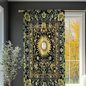 Boho Tarot Sun Window Curtain | Zodiac Inspired Mystical Drapes Floral Whimsical Ethereal Moon and Stars Astrology Aesthetic Witchy Decor |