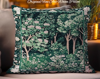 Dark Woodland Whimsical Forest Pillow | Whimsigothic Folklore Inspired Room Decor Ethereal Aesthetic Woven Cushion Accent Fairycore Bedroom