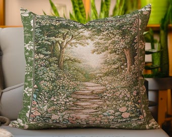 Mystic Garden Fairytale Landscape Tapestry Pillow | Fairycore Woodland Nature Lover Book Nook Cushion Cozy Earthy Home Decor Whimsical |