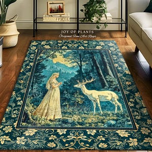 Mountain Goddess Ethereal Area Rug | Woodland Folklore Nature Inspired Elegant Nature Accent Rug Fantasy Cottagecore Medieval Style Home |