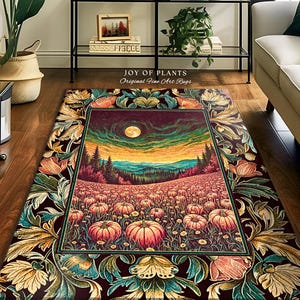 Rosy Pumpkin Patch Cottagecore Rug | Rustic Fall Vibes Cute Spooky Area Rug Autumn Aesthetic Whimsigoth Gothic Witchy Academia Room Accent