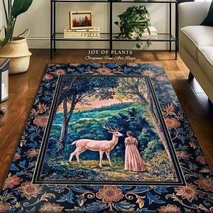 Romantic Landscape Storybook Rug | Fantasy Aesthetic Mystic Area Rug Vintage Princess Bedroom Whimsical Coquette Maximalist Renaissance Art