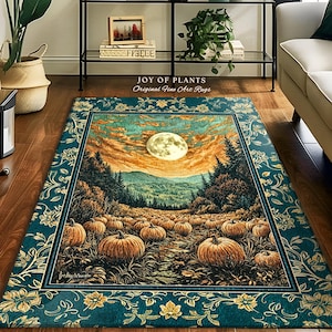 Moody Gothic Halloween Area Rug | Whimsical Fall Pumpkin Decor Full Moon Dark Academia Spooky Throw Rustic Aesthetic Autumn Bedroom Accent