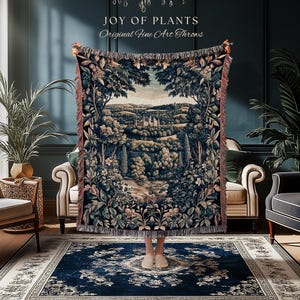 Elegant Rococo Landscape Botanical Coverlet | Romantic Victorian Elegance Medieval Gothic Fairytale Floral Throw Blanket Baroque Style |