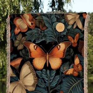 Mystical Tapestry Blanket Woven Wall Hanging | Dark Cottagecore Art Dark Academia Blanket Woven Tapestry Cottagecore Decor Butterfly Bedding