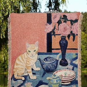 Vintage Cat Tapestry Fine Art Blanket Woven Art Famous Cat Painting Decor Tapestry Art Henri Matisse Blanket Art History Gift Funny Tapestry