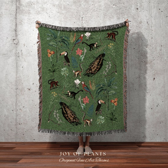 Emerald Green Decor Blanket Woven Vintage Jungle Nursery Decor Woven Tapestry Jungle Aesthetic Blanket Jungle Animals Safari Decor Etsy Canada