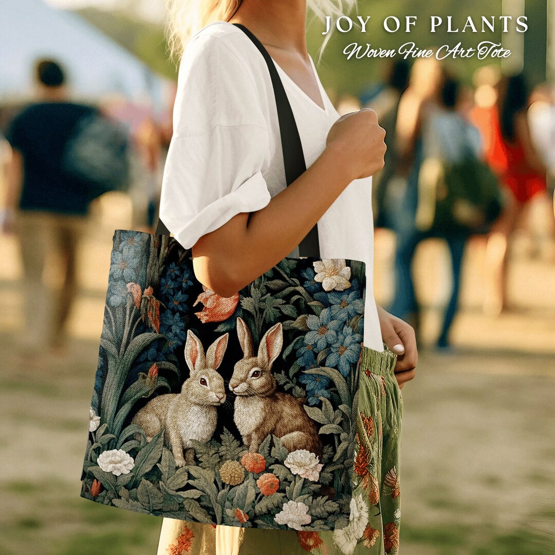 Bunny Bag Whimsical Tote Boho Cottagecore Accessory William Morris  Inspired Handbag Rabbit Satchel Fairycore Botanical Aesthetic Art  France