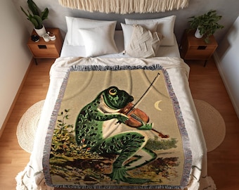 Vintage Toad Tapestry | Funny Tapestry Woven | Art Blanket Woven | Frog Aesthetic Tapestry Cottagecore Decor | Frog and Toad Woven Tapestry