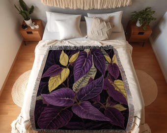 Cottagecore Purple Plant Blanket | Purple Houseplant Decor Blanket Tapestry Botanical Minimalist Room Decor Dark Fairycore Floral Gothic Art