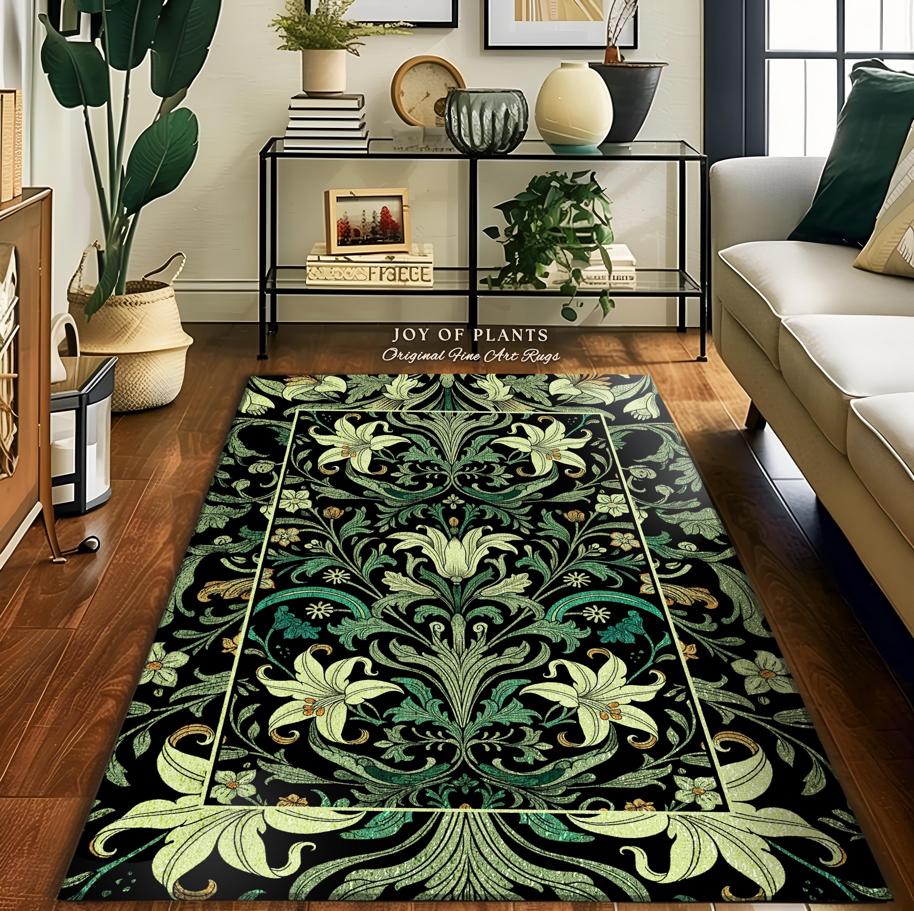 Ornate Green Botanical Rug Art Nouveau Victorian Floral William