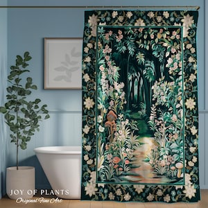 Cottagecore Woodland Nature Shower Curtain Whimsigoth Folklore Decor | Ethereal Aesthetic Forestcore Nature Magic Fairy Inspired Bathroom |