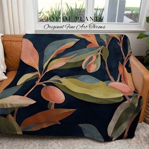 Modern Pastel Leaf Blanket | Ficus Houseplant Blanket Tapestry Botanical Minimalist Room Decor Fairycore Floral Plant Lover Vintage Blanket