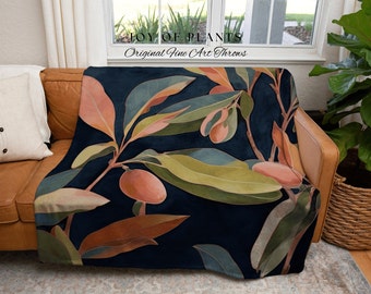 Modern Pastel Leaf Blanket | Ficus Houseplant Blanket Tapestry Botanical Minimalist Room Decor Fairycore Floral Plant Lover Vintage Blanket