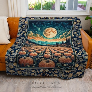 Fall Pumpkin Patch Cozy Blanket | Whimsical Dark Academia Aesthetic Autumn Woven Wall Tapestry  Rustic Throw Whimsigoth Halloween Aesthetic