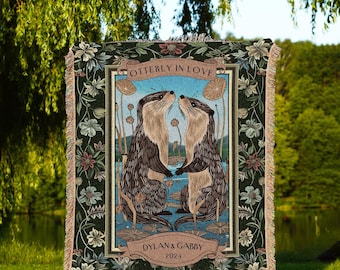 Anniversary Custom Otter Lover Couple | Cottagecore Dating Girlfriend Personalized Established Date Blanket &#39;You&#39;Re My Otter Half&#39; Gift |