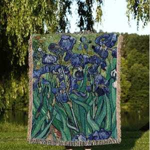 Van Gogh Irises Painting Woven Throw Blanket | Famous Art Tapestry Aesthetic | Nature Woven Blanket | Art Teacher Gift | Custom Blanket Gift