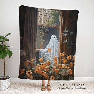 Among The Poppy Flowers Ghost Blanket | Woven Tapestry Blanket Macabre Wall Art Ghost Decor Spooky Tapestry Gift for Halloween Dark Floral | image 10