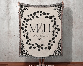 Cotton Anniversary Gift for Wife Personalized Woven Throw Blanket Second Anniversary Gift for Couples Initials Established Date Custom Throw