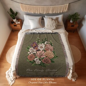 Grandmas Garden Custom Birth Flower Blanket Personalized Family Names Gift Mimi'S Garden Birth Month Flower Custom Bouquet Blanket Woven imagen 6