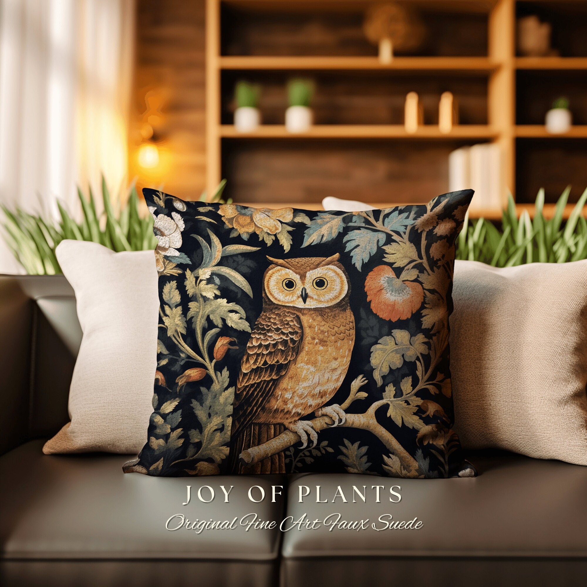 Woodland Owl Throw Pillow | William Morris Inspired Throw Pillow Woodland Forestcore Decor Pillow Ma